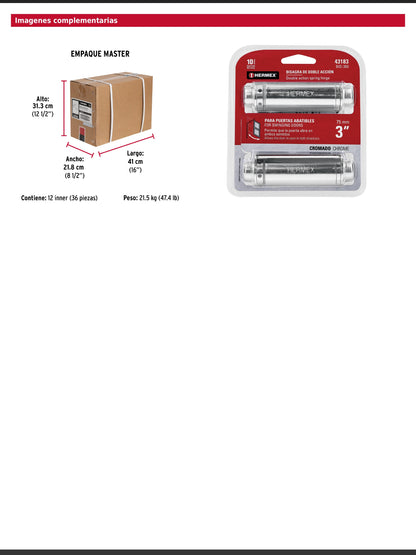 Bisagra de doble acción de 3 pulgadas en acero cromado