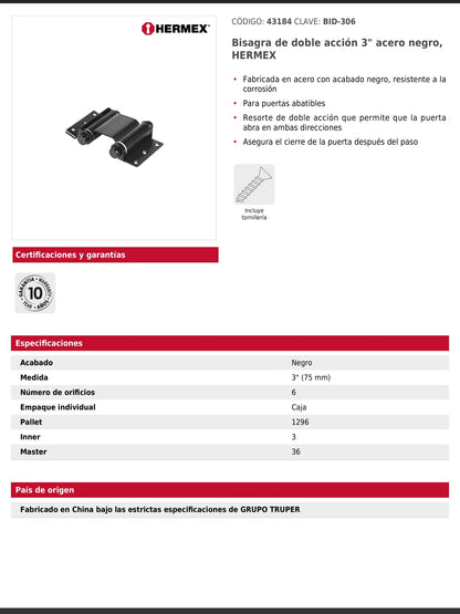 Bisagra de doble acción de 3 pulgadas en acero negro