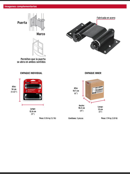 Bisagra de doble acción de 3 pulgadas en acero negro