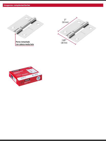 Bisagra rectangular de 2 pulgadas en acero pulido