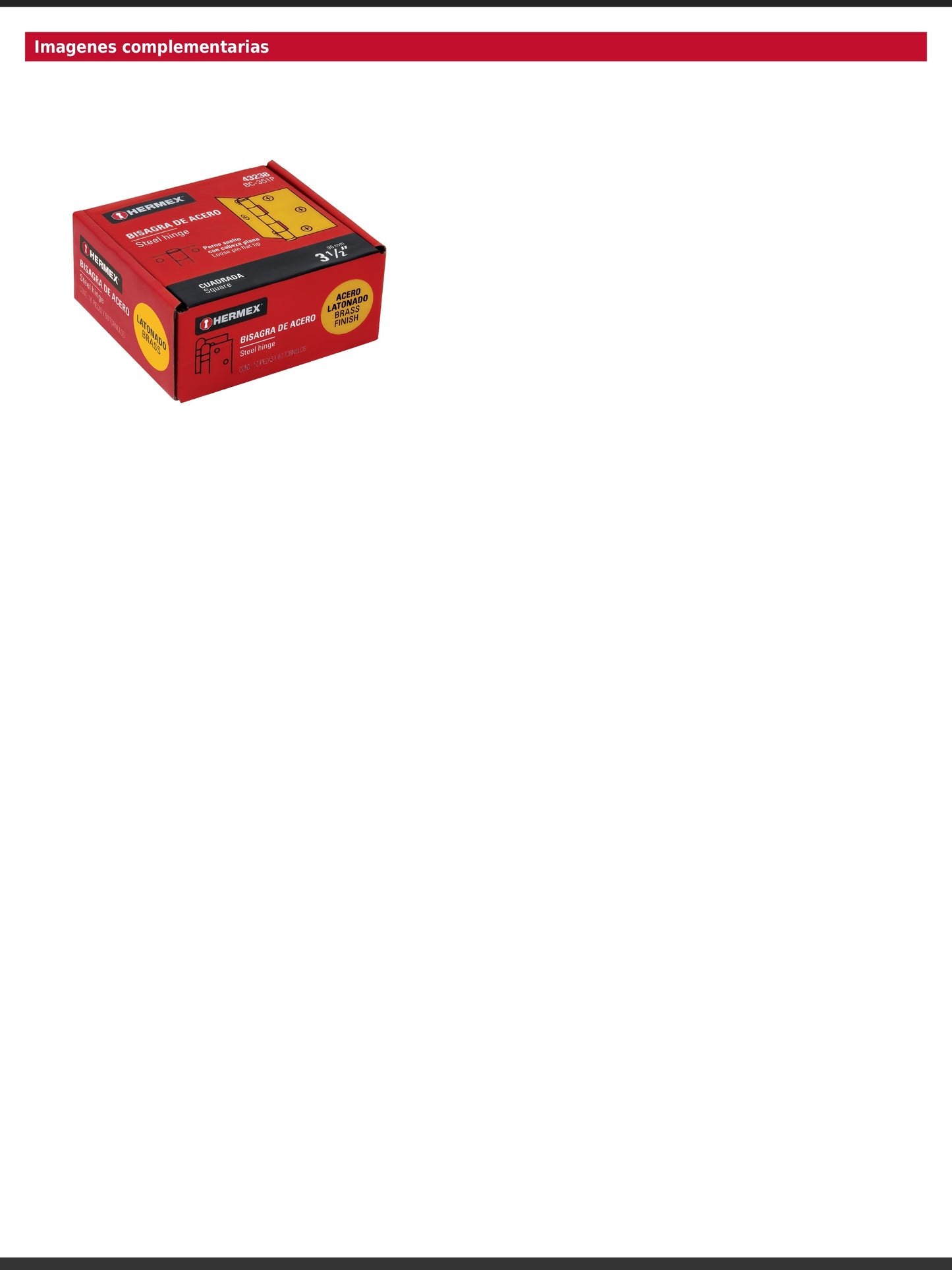 Bisagra cuadrada de acero con acabado latonado