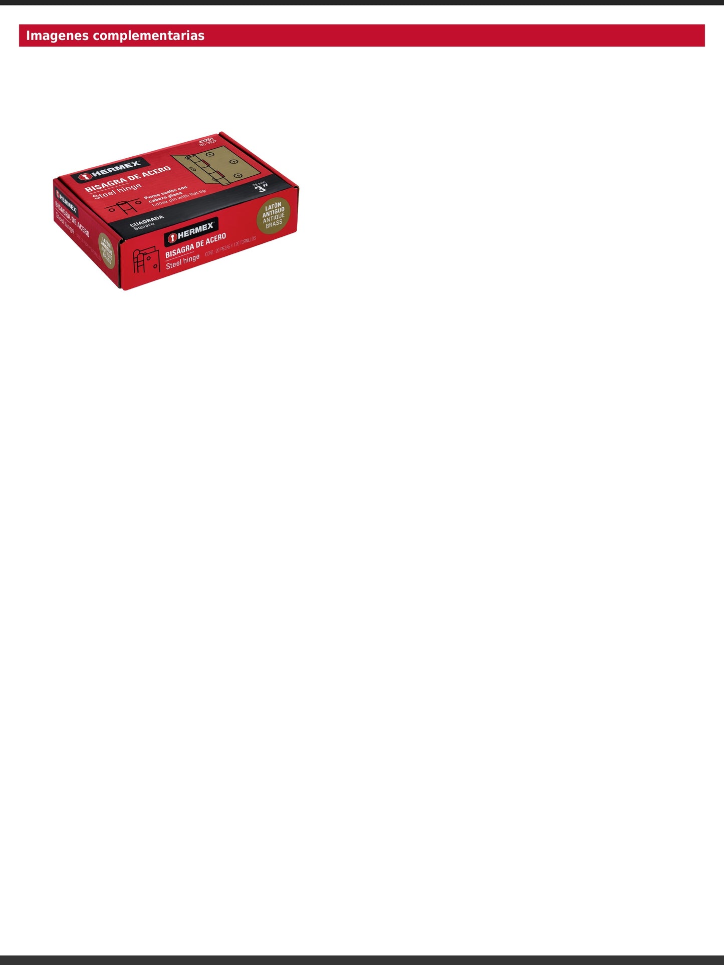 Bisagra cuadrada de acero con acabado latón antiguo