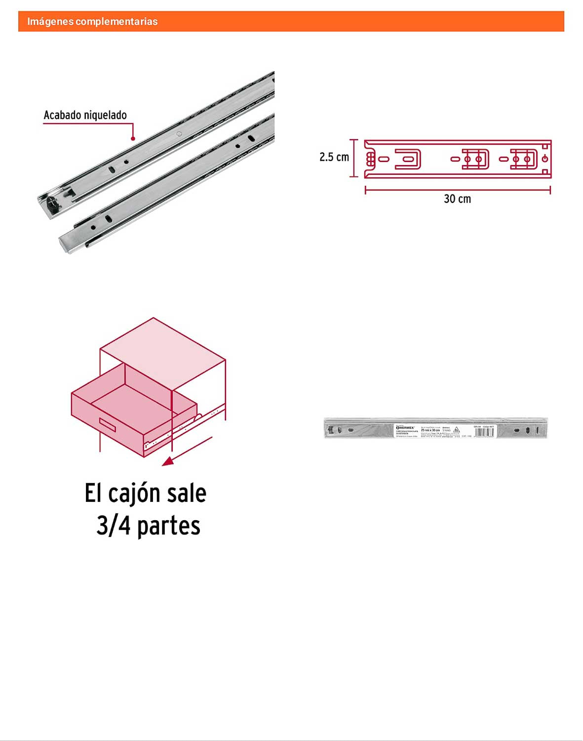 Corredera extensión 30cm para cajón