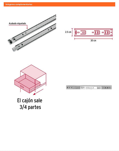 Corredera extensión 30cm para cajón