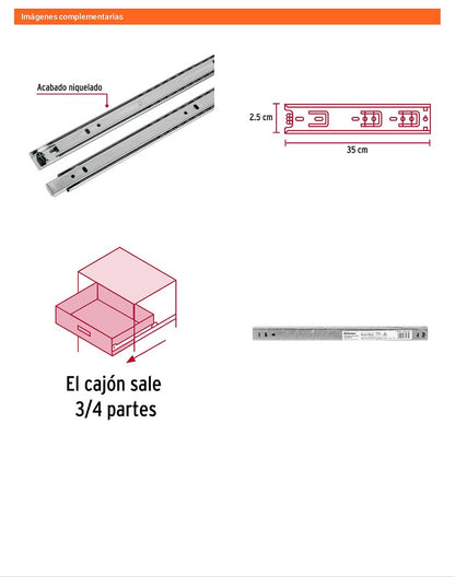 Corredera extensión 35cm para cajón