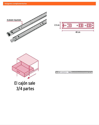 Corredera extensión 40cm para cajón