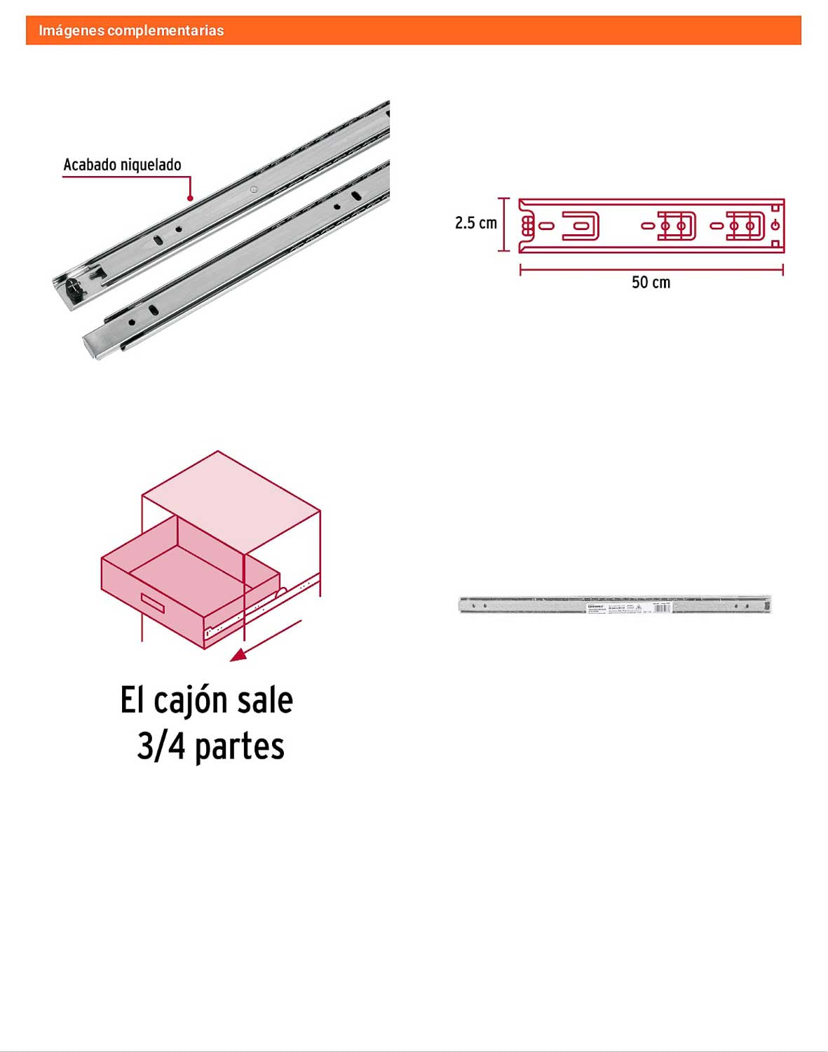Corredera extensión 50cm para cajón