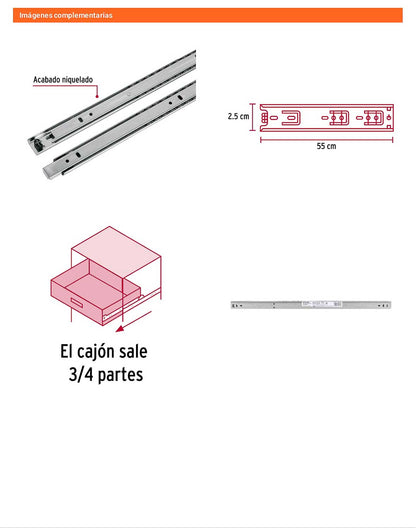 Corredera extensión 55cm para cajón