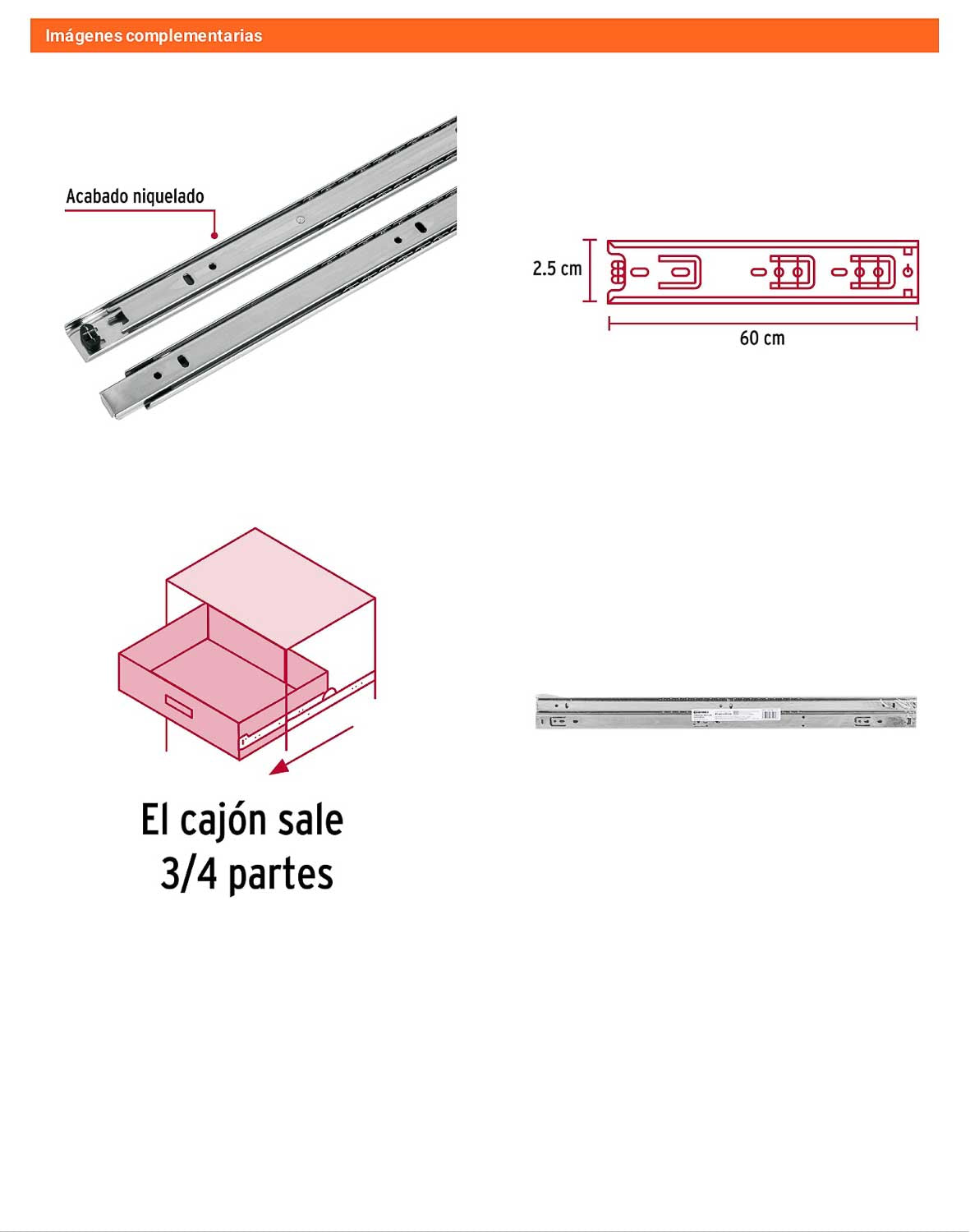 Corredera extensión 60cm para cajón