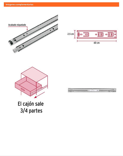 Corredera extensión 60cm para cajón