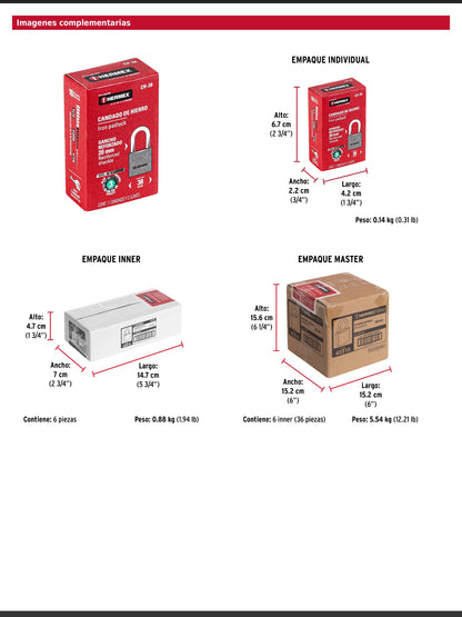 Candado de hierro de 38 mm con gancho corto