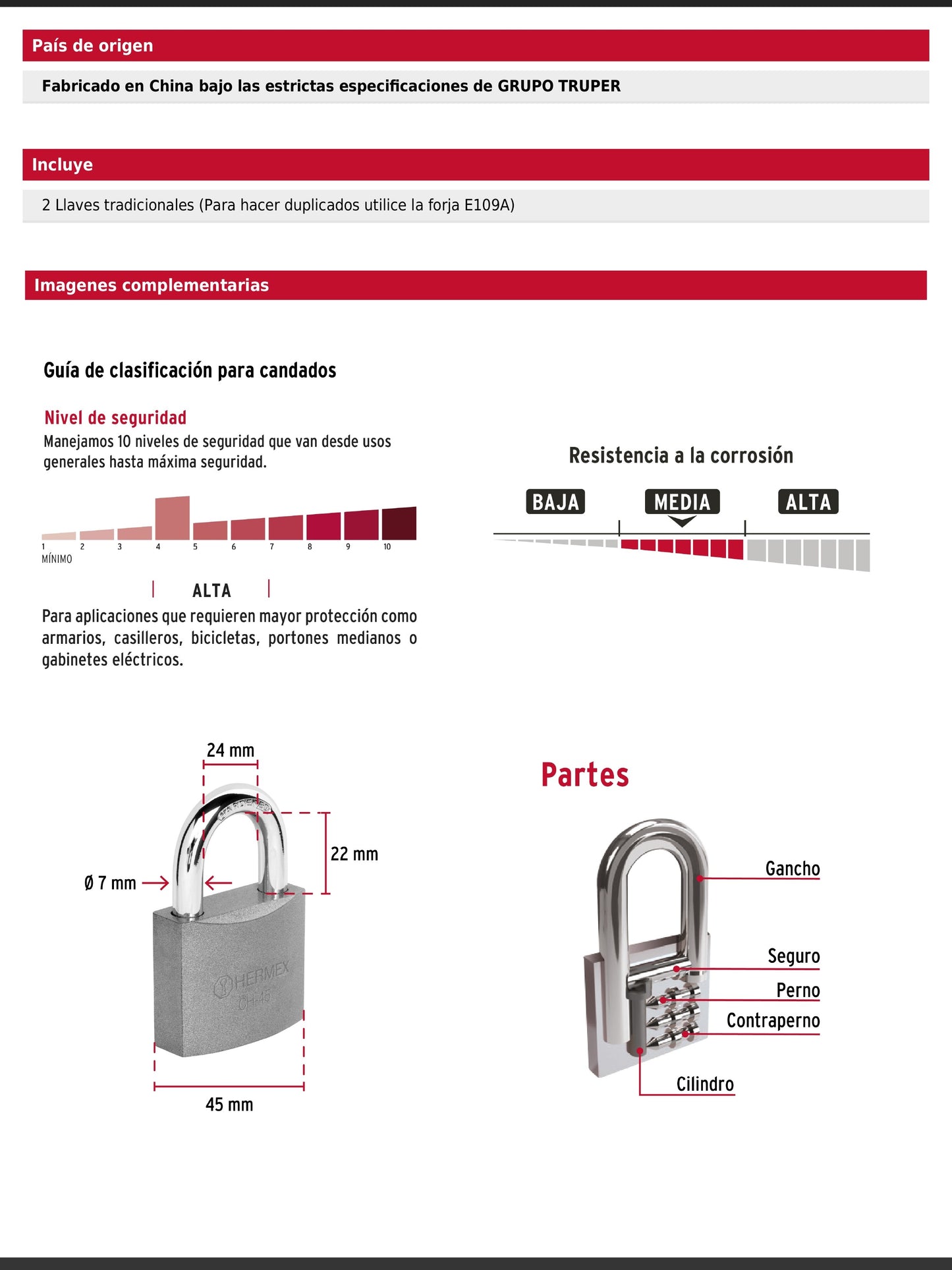 Candado de hierro de 45 mm con gancho corto