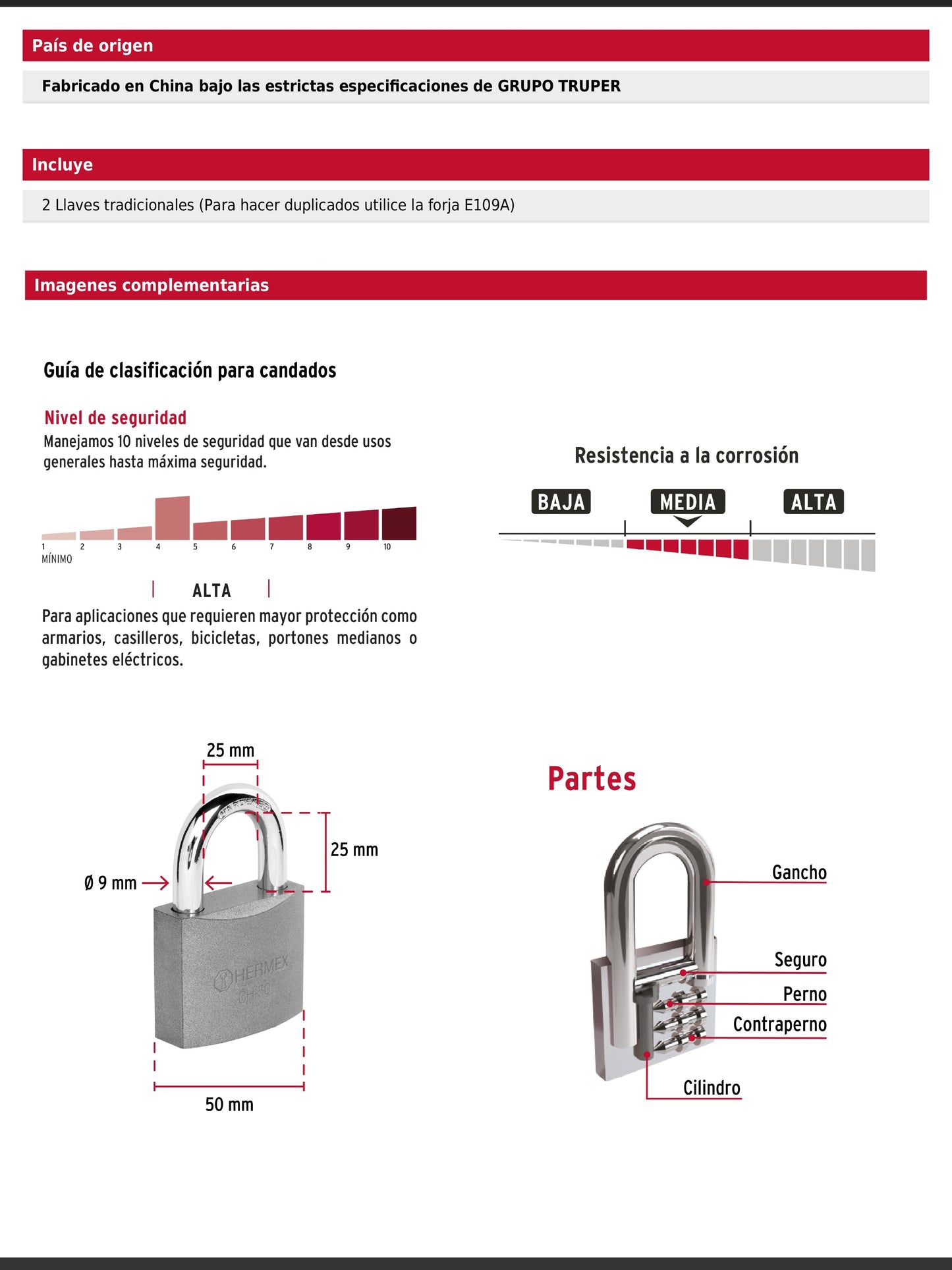Candado de hierro de 50 mm con gancho corto