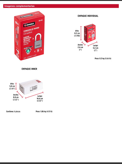 Candado de hierro de 50 mm con gancho corto