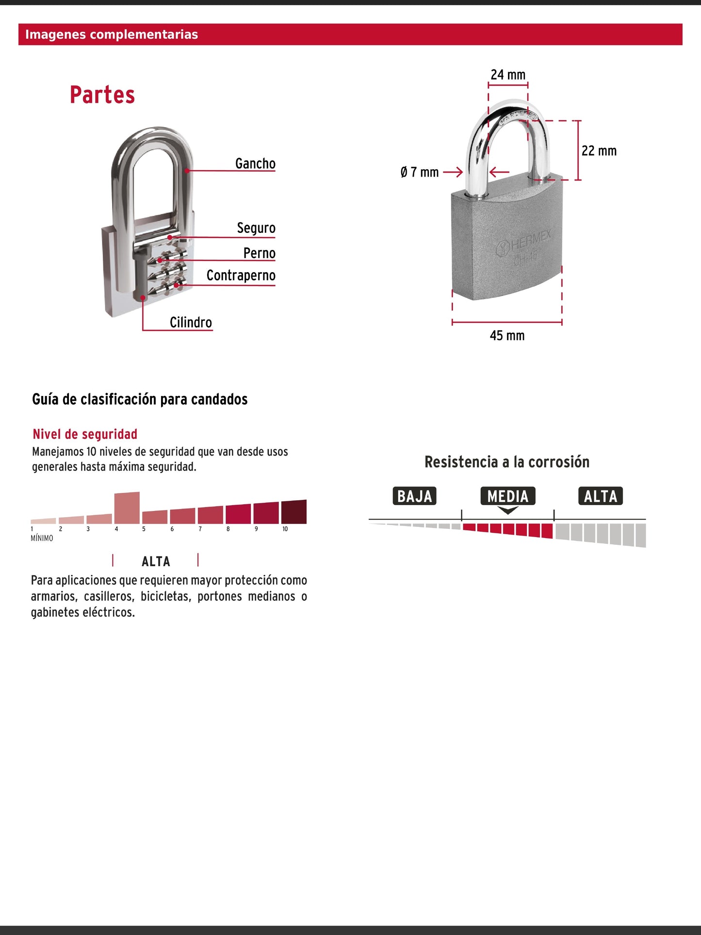Candado de hierro de 45 mm con gancho corto