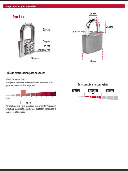 Candado de hierro de 50 mm con gancho corto