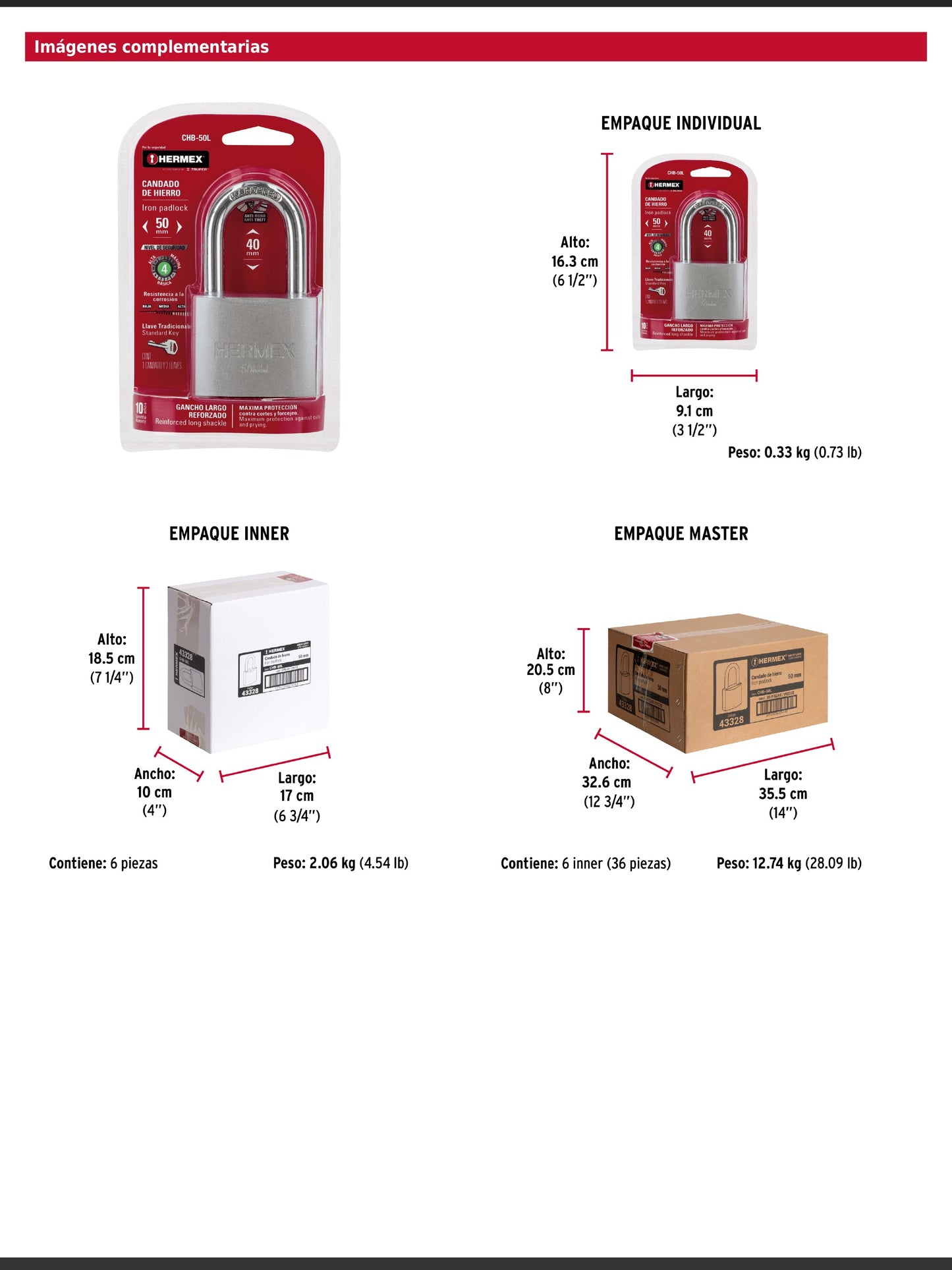 Candado de hierro de 50 mm con gancho largo