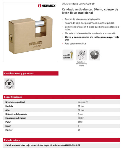 Candado antipalanca 50 mm cuerpo de latón