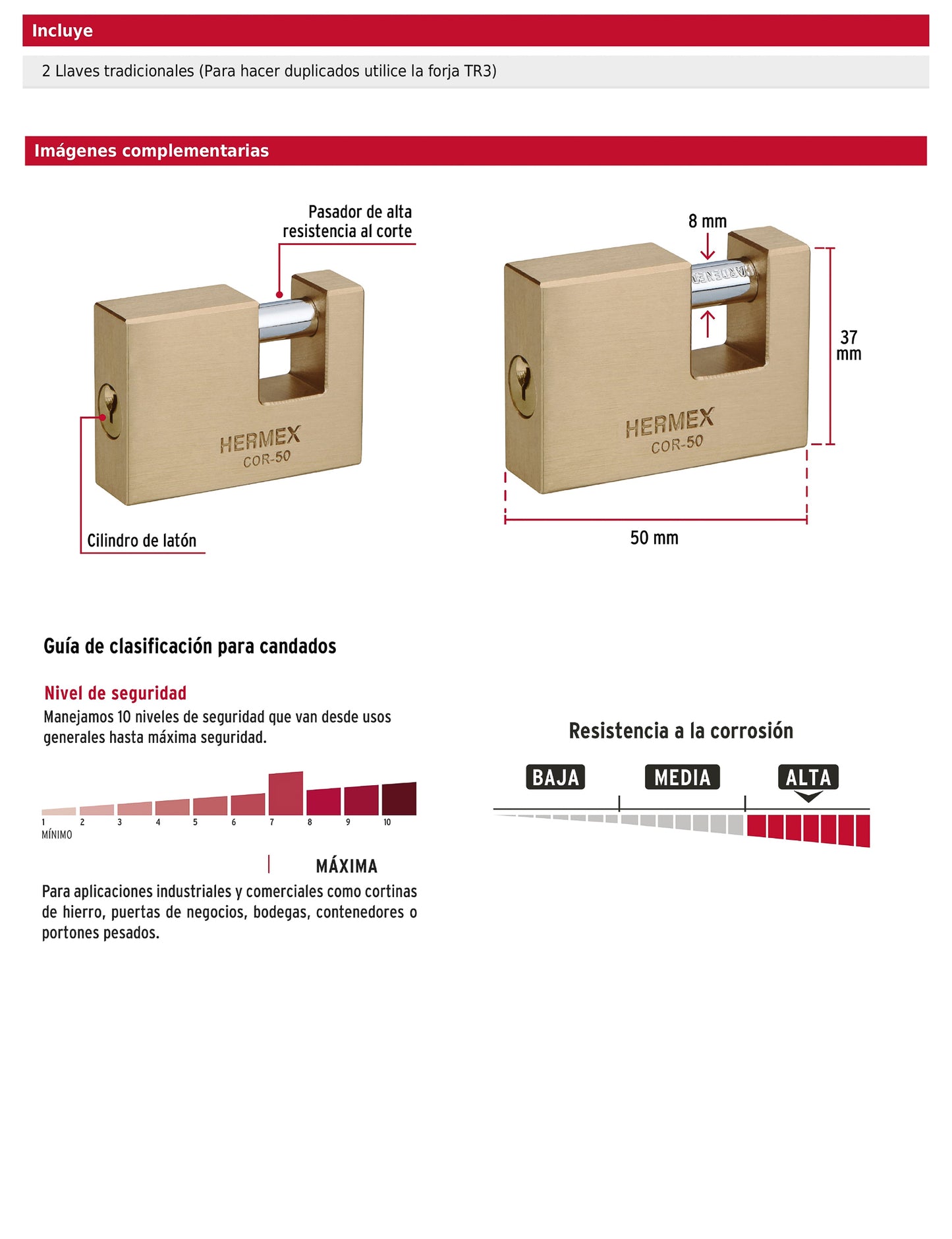 Candado antipalanca 50 mm cuerpo de latón