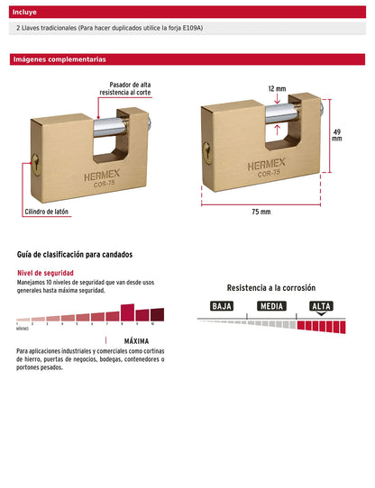 Candado antipalanca 75 mm cuerpo de latón