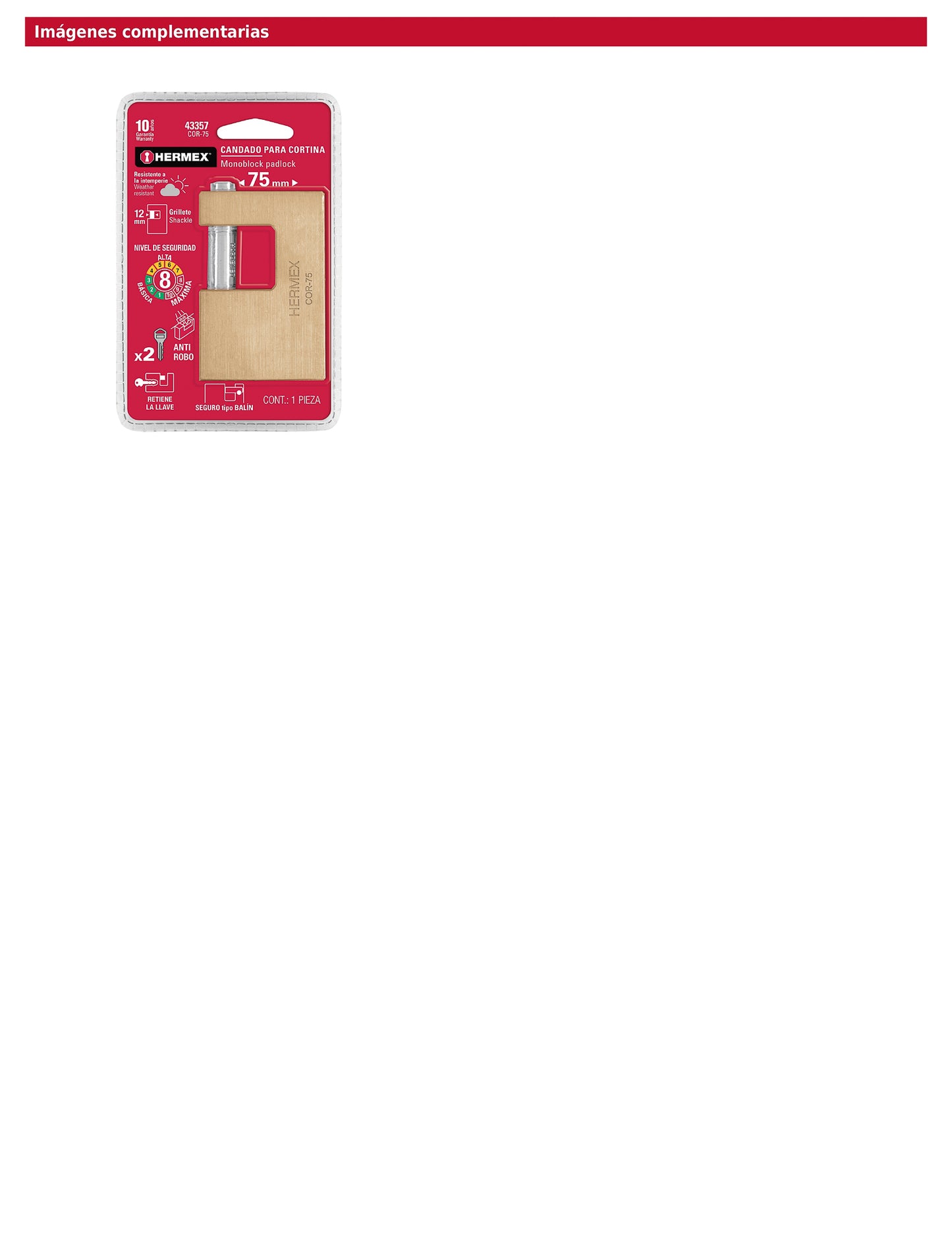 Candado antipalanca 75 mm cuerpo de latón