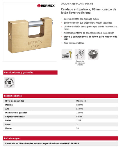 Candado antipalanca 88 mm cuerpo de latón