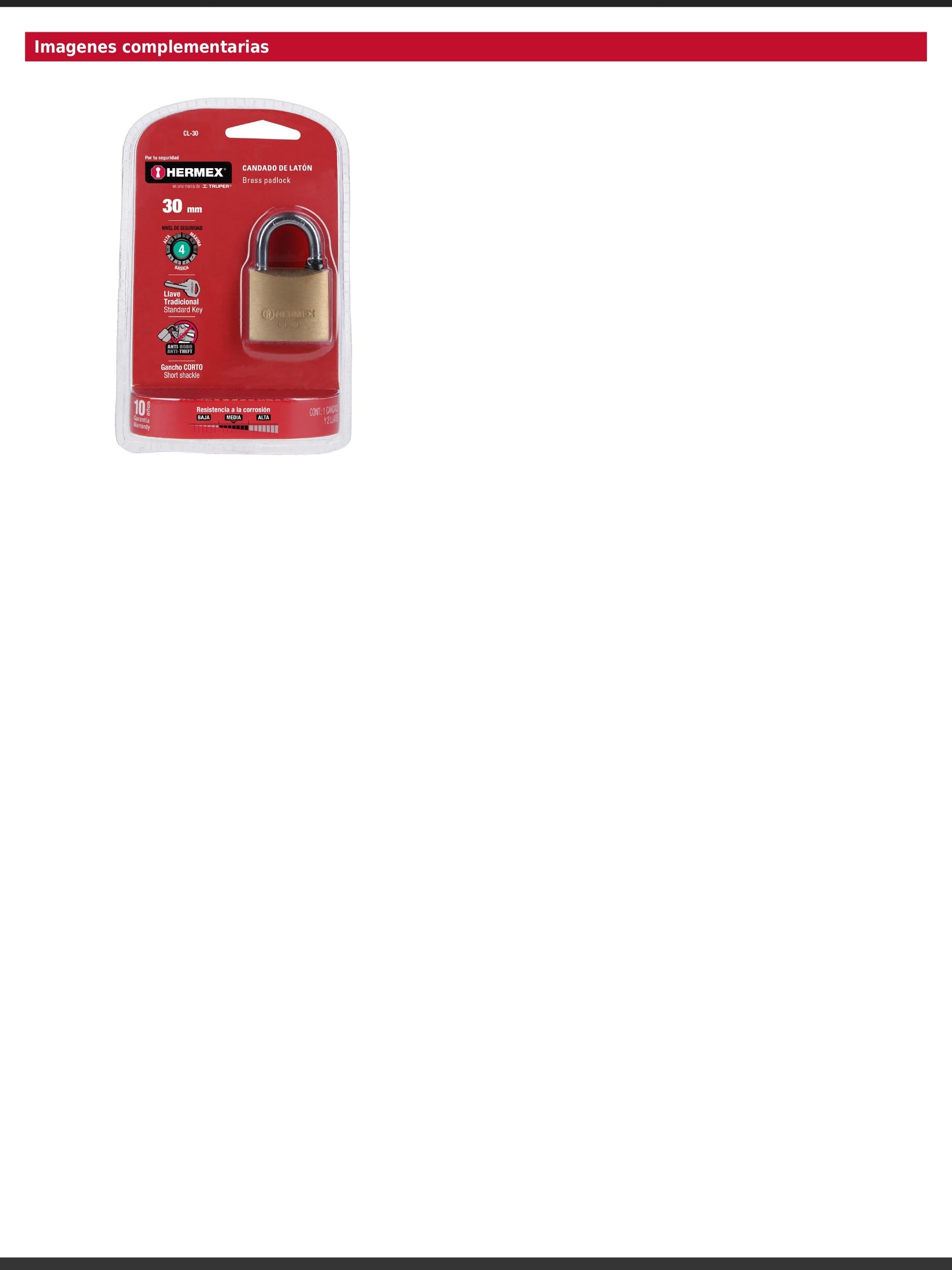 Candado de latón de 30 mm con gancho corto