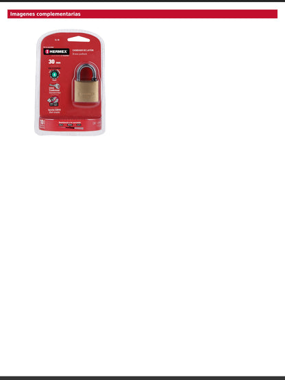 Candado de latón de 30 mm con gancho corto