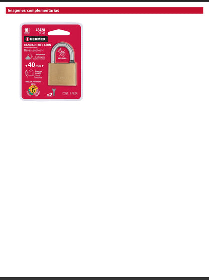 Candado de latón de 40 mm con gancho corto