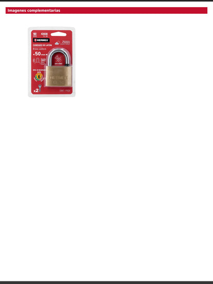 Candado de latón de 50 mm con gancho corto