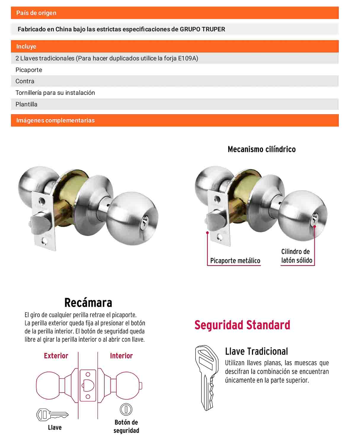 Cerradura de Esfera Dormitorio Cromo Mate