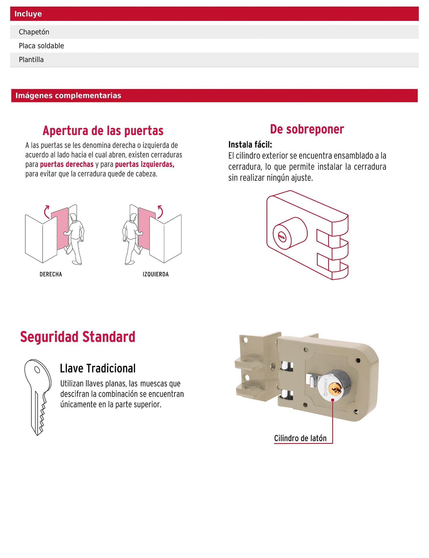 Cerradura de sobreponer instala fácil para puerta corrediza izquierda