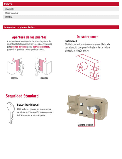 Cerradura de sobreponer instala fácil para puerta corrediza izquierda