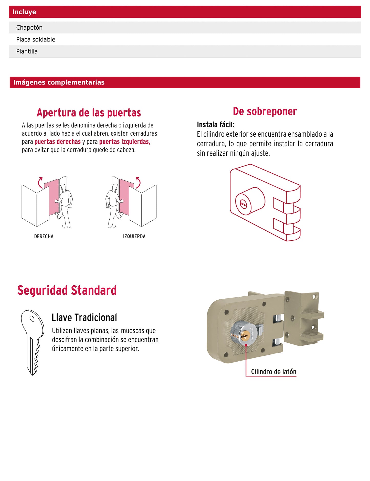 Cerradura de sobreponer instala fácil para puerta corrediza derecha