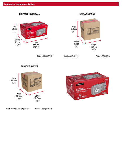 Cerradura de sobreponer para puerta corrediza clásica derecha
