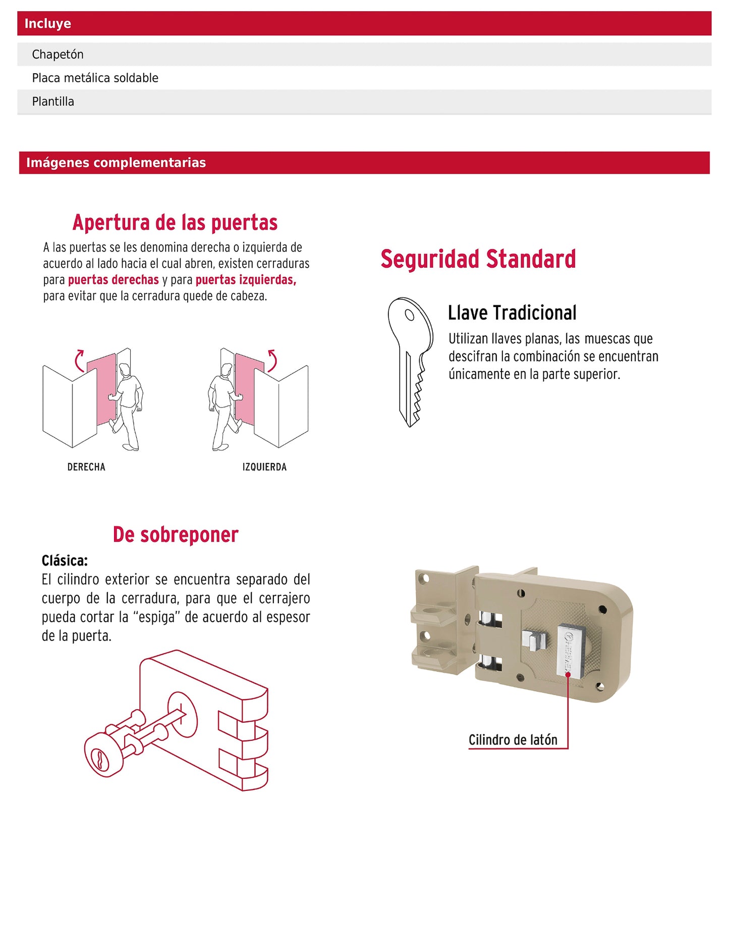 Cerradura de sobreponer para puerta corrediza con mariposa izquierda