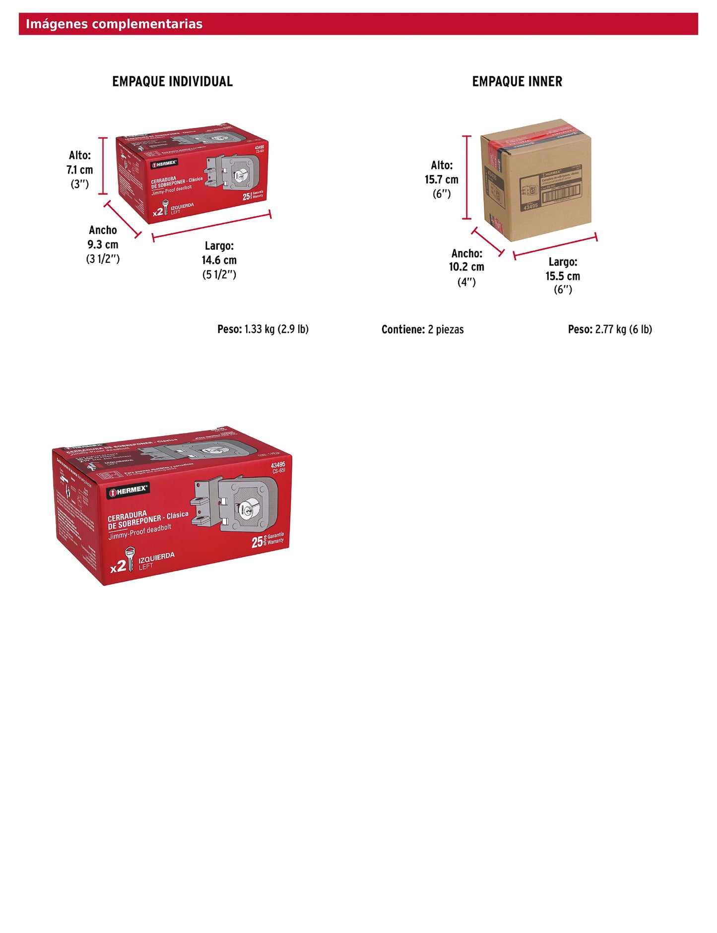 Cerradura de sobreponer para puerta corrediza clásica izquierda