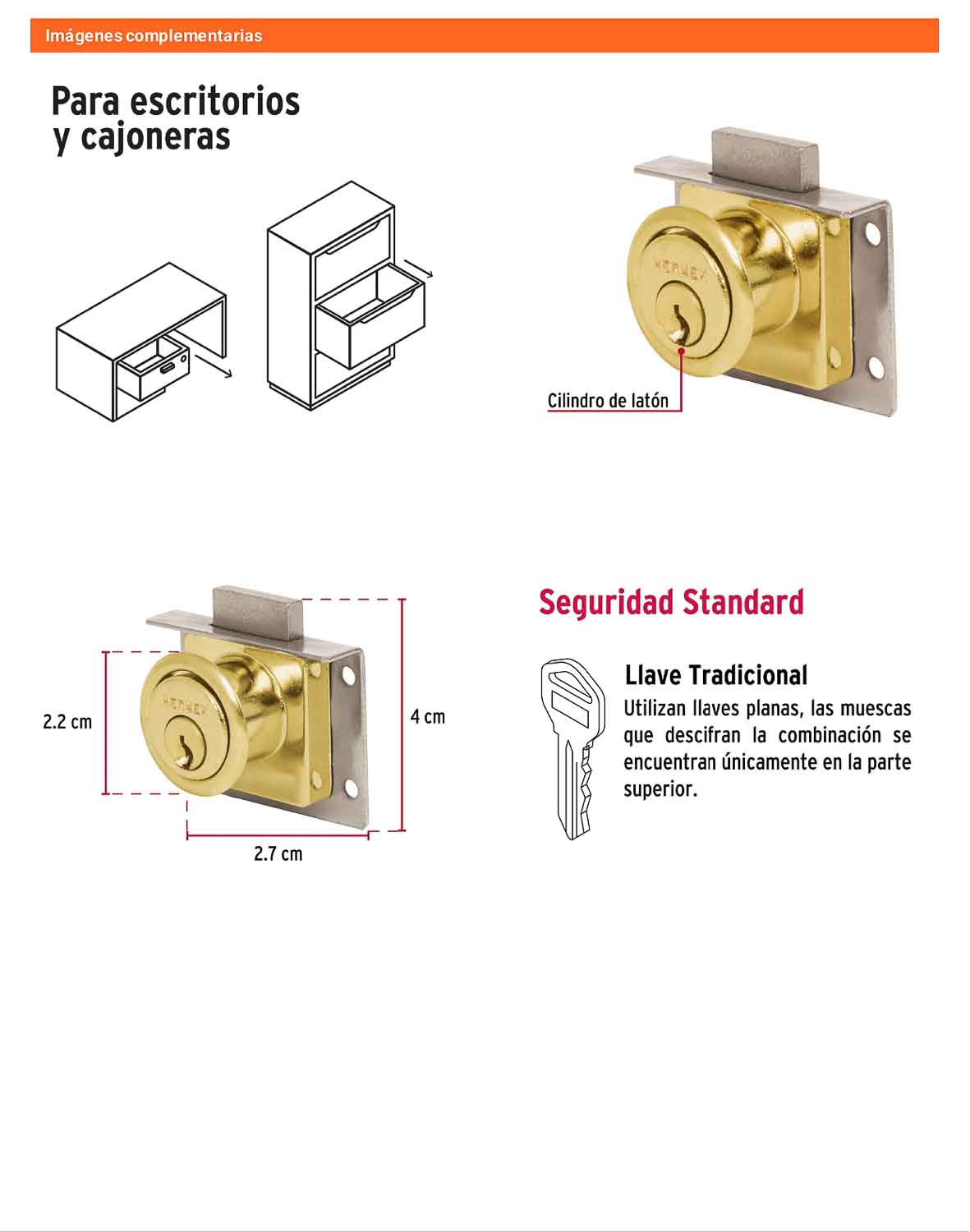 Cerradura para mueble modelo 24 latón