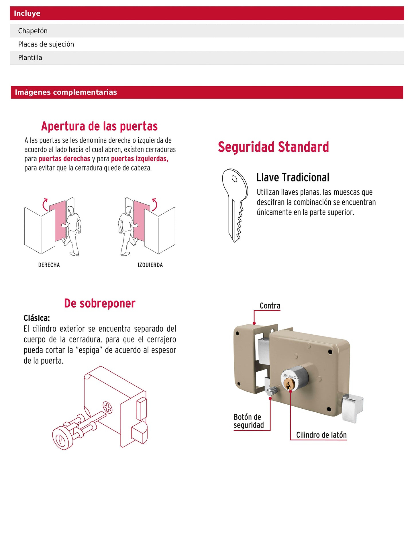 Cerradura de sobreponer clásica izquierda con llave tradicional