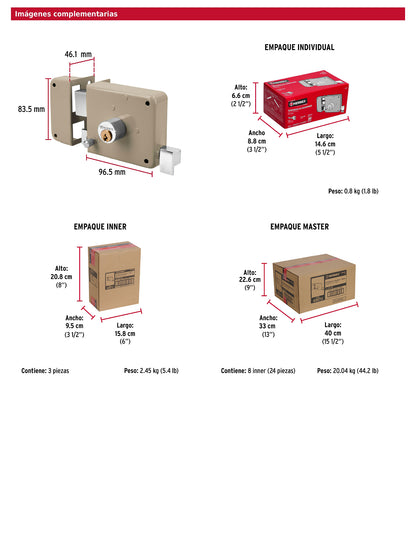 Cerradura de sobreponer clásica izquierda con llave tradicional