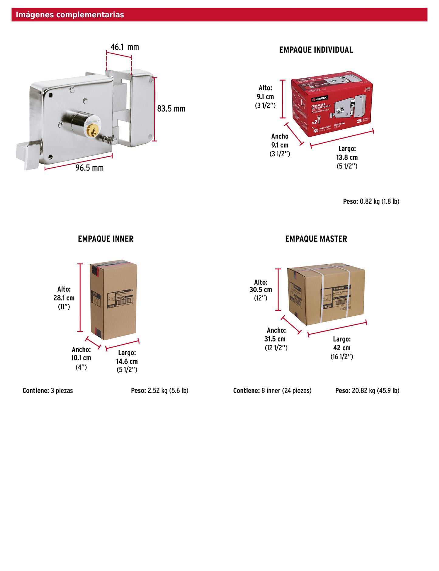 Cerradura de sobreponer instala fácil derecha cromada tradicional