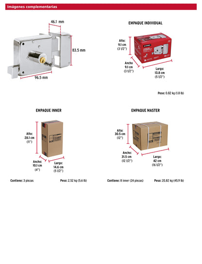 Cerradura de sobreponer instala fácil derecha cromada tradicional