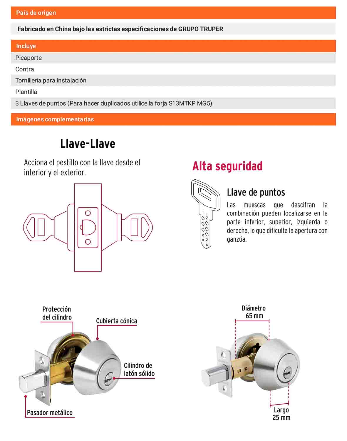 Cerrojo llave-llave cromo mate