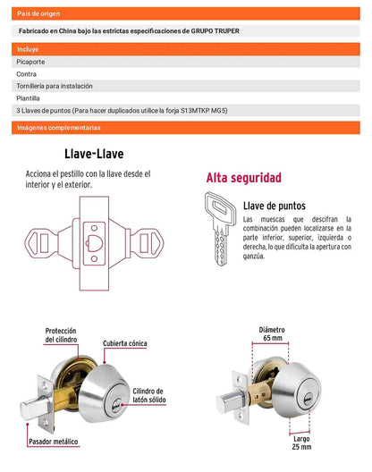 Cerrojo llave-llave cromo mate