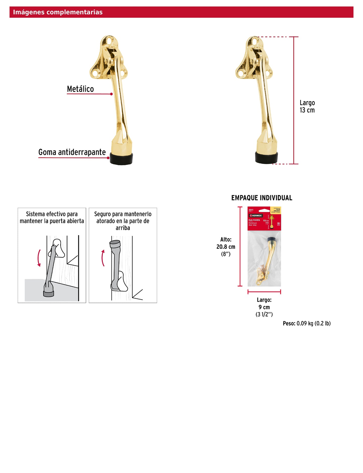Fijapuerta metálico acabado latón brillante