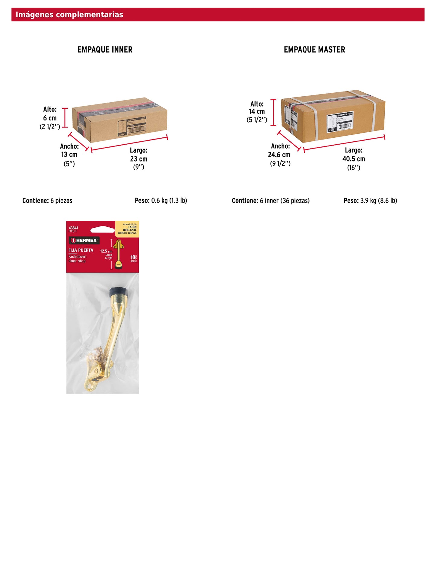 Fijapuerta metálico acabado latón brillante