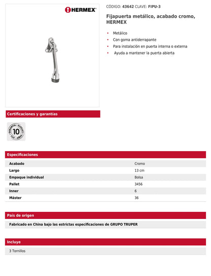 Fijapuerta metálico acabado cromo