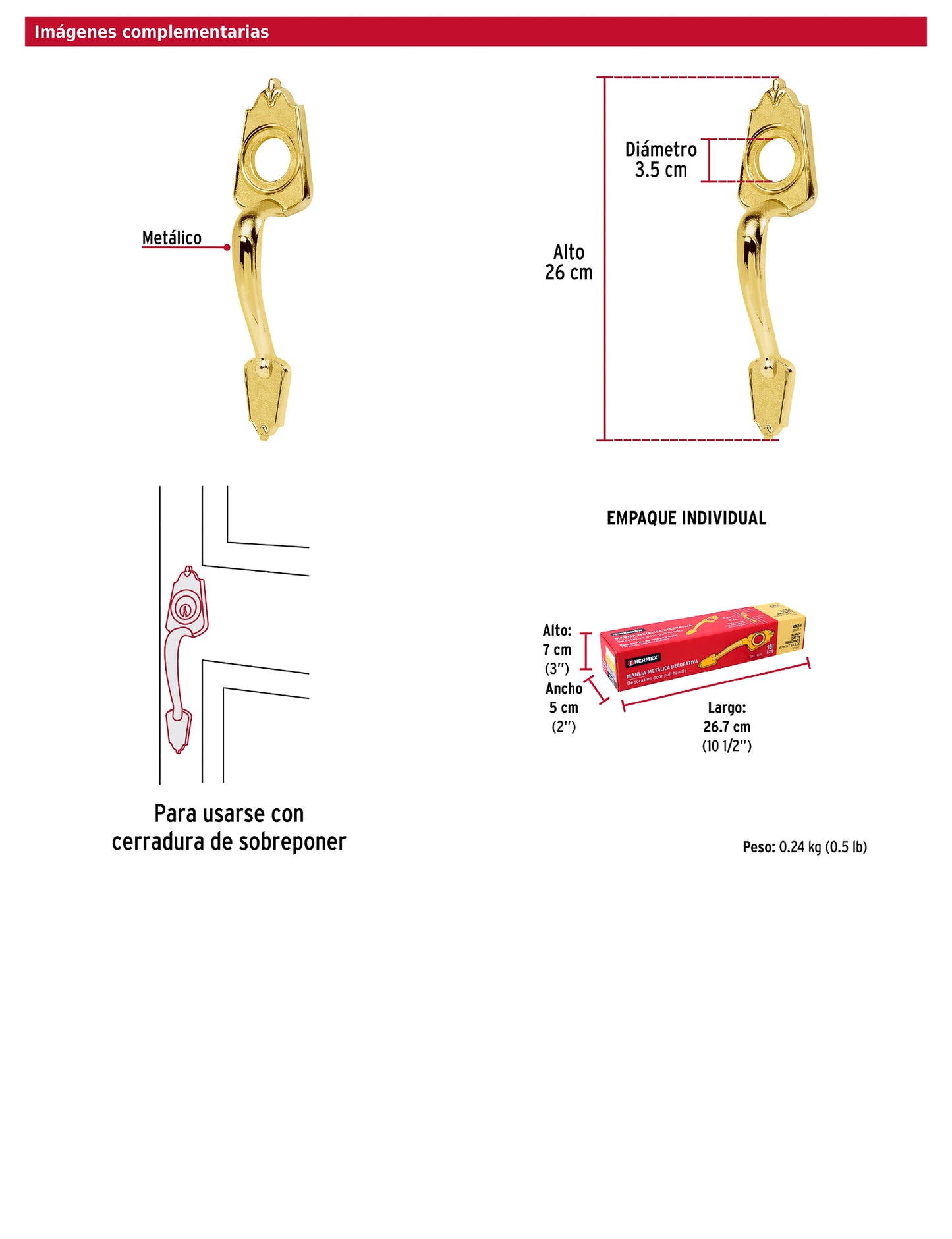 Chapetón metálico para puerta acabado latón brillante