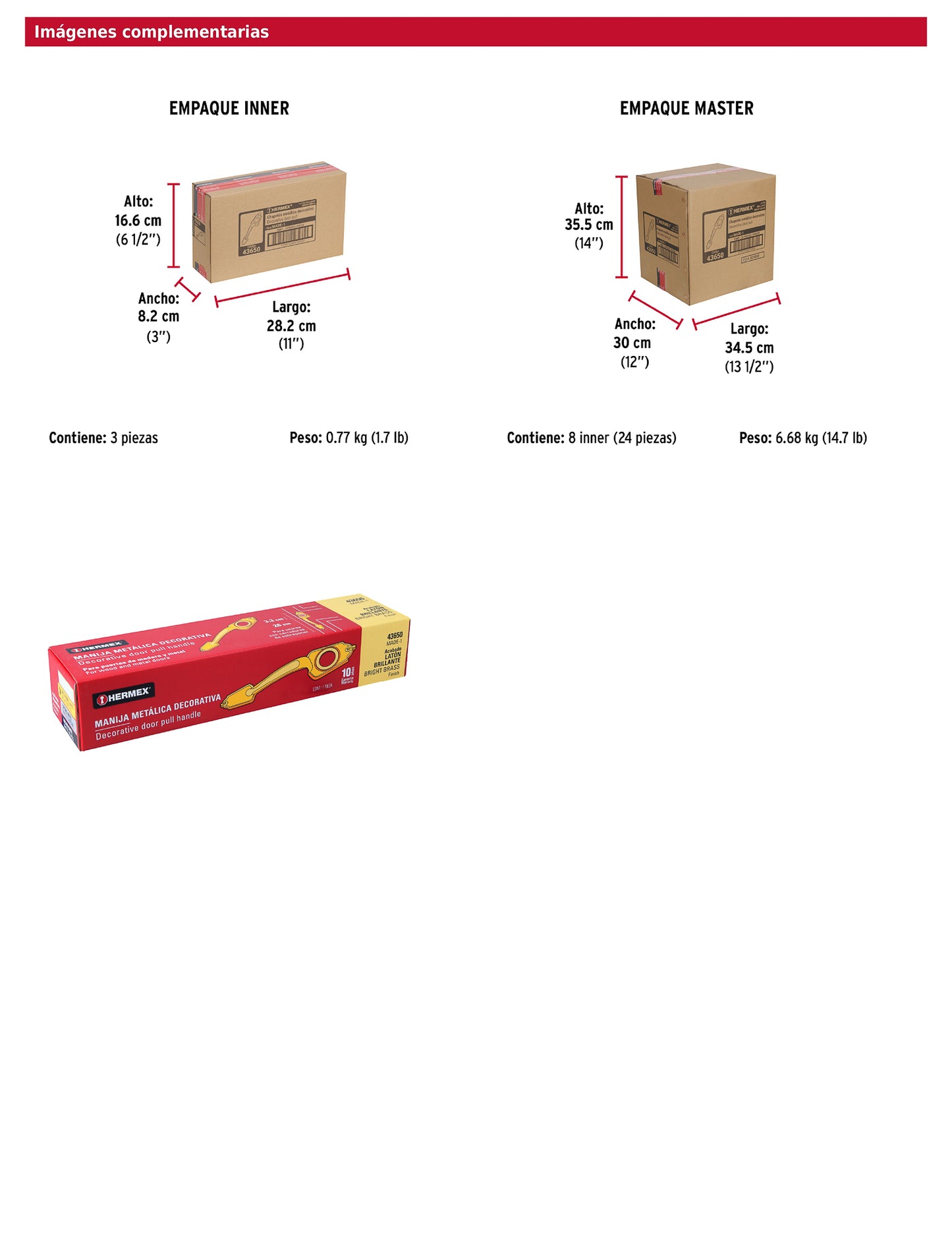 Chapetón metálico para puerta acabado latón brillante