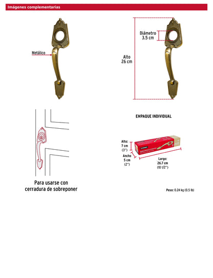 Chapetón metálico para puerta acabado latón antiguo